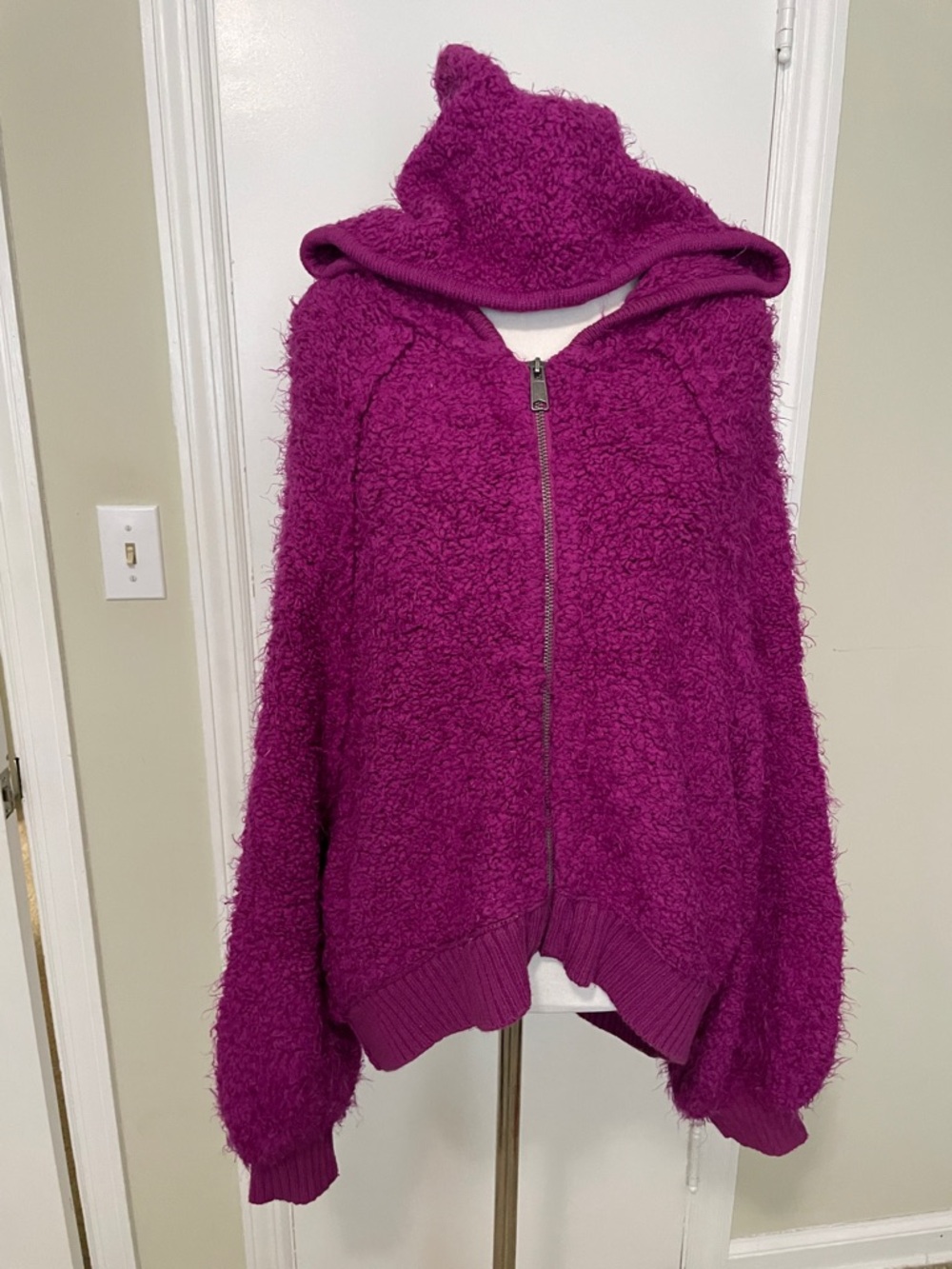 Free People- Cozy Fuzzy Zip-Up Hoodie in Berry